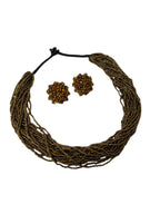 Inhanns Vibrant Handmade 20 Layers Beaded Necklace With Matching Earrings - Golden | Grocsy