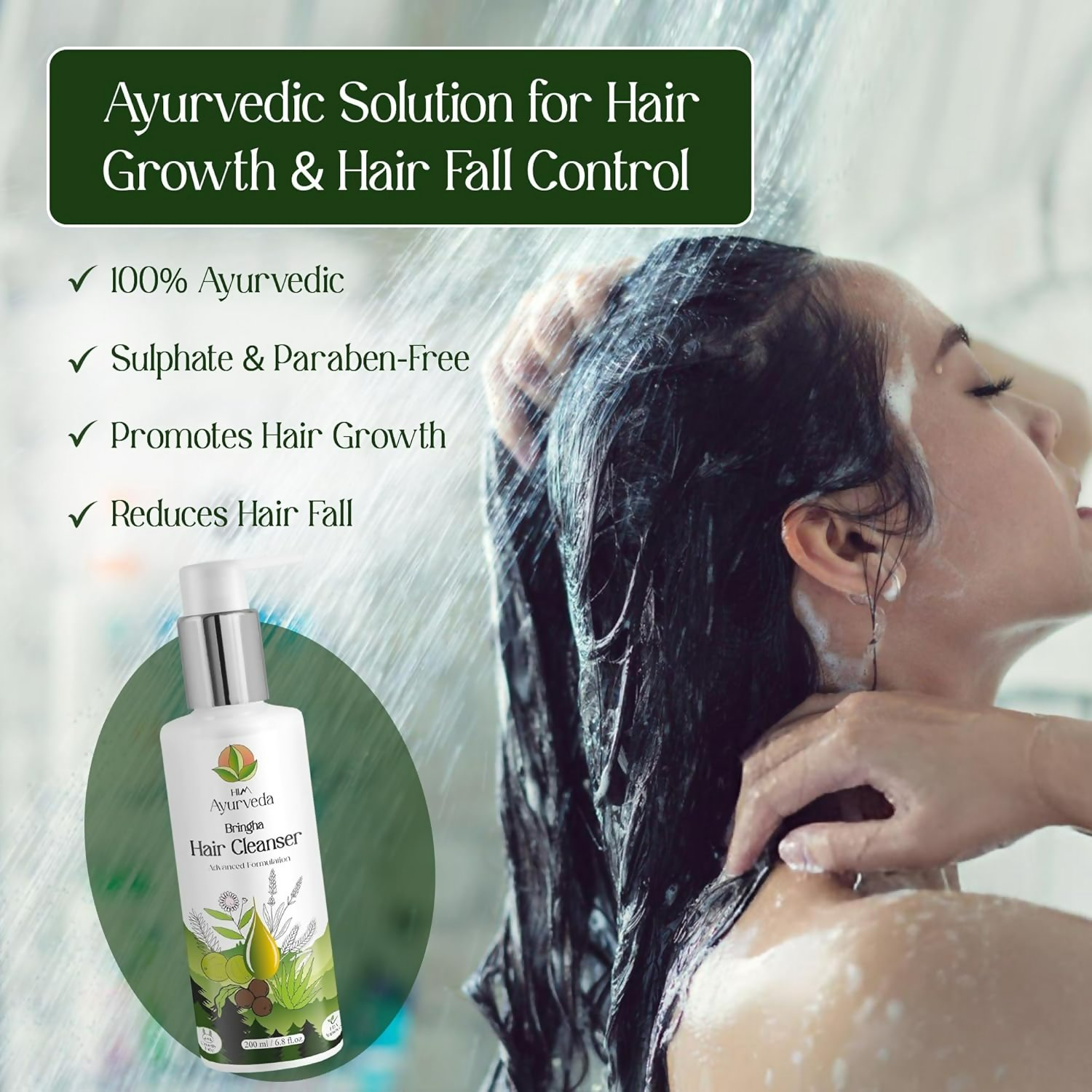 Him Ayurveda Green Tea Bringha Hair Cleanser Ayurvedic Shampoo For Hair Growth & Hair Fall Control | Grocsy