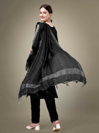 Jyoti Fashion Women's Black Cotton Blend Embroidery & Sequence work Kurta with Trouser & Dupatta | Grocsy