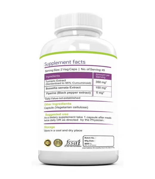 Ramini Bio Nutrition Curcumin Piperine Boswellia Veg Capsules | Grocsy