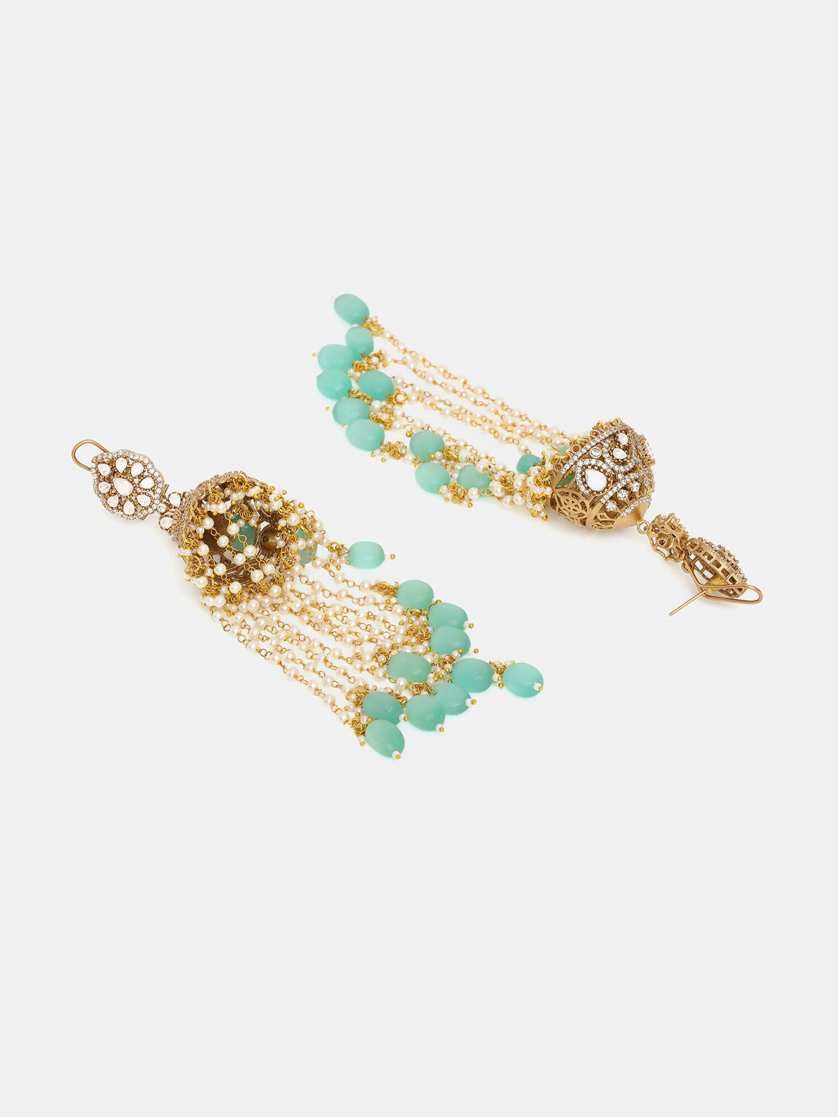 Ruby Raang 22k Gold Polished Diamond And Stone Jhumka Earrings | Grocsy