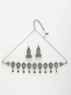 NVR Women's Silver-Plated Choke Oxidized Necklace with Jhumka Earrings | Grocsy
