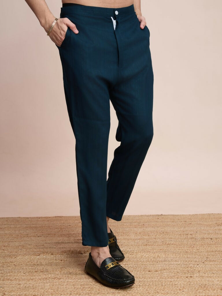 Vastranavya Traditional Festival Wear Viscose Thread & Sequence Embroidered Work Kurta Pant Set - Navy Blue | Grocsy