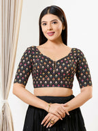 Joban Fashion Black Silk Padded Blouse With Sweetheart Neck Elbow Sleeves | Grocsy