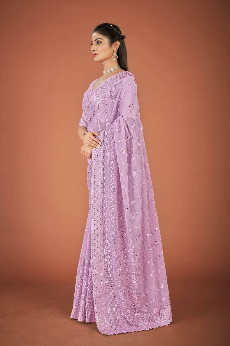 Vamsee Lavender Georgette Designer Saree | Grocsy