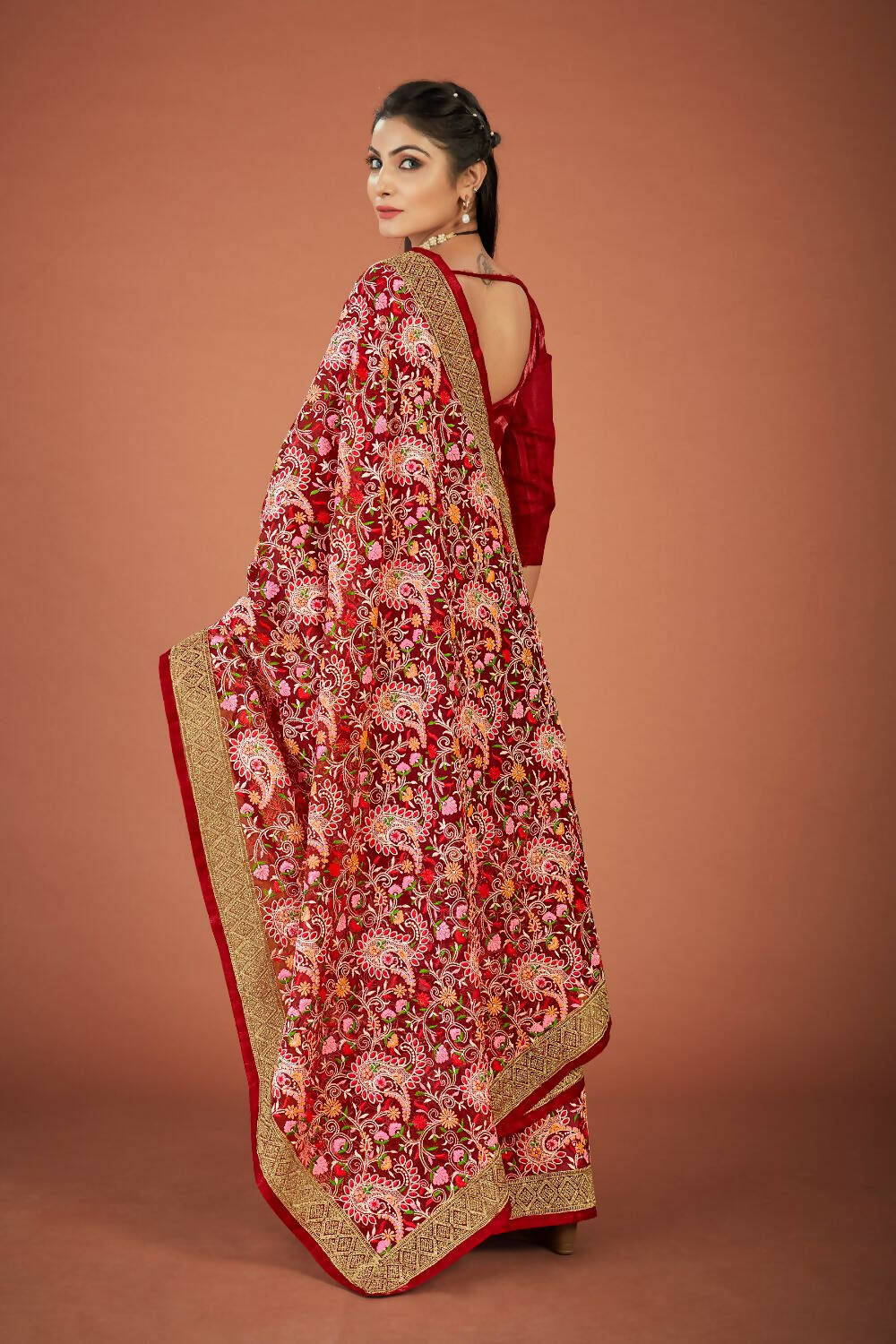 Vamsee Maroon Organza Saree | Grocsy