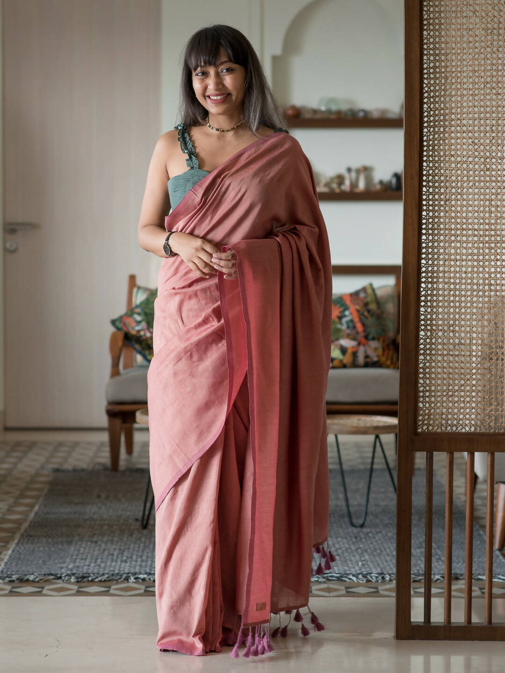 Suta Rose Solid Cotton Blend Saree | Grocsy