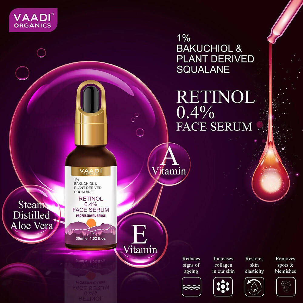 Vaadi Herbals Retinol 0.4% Face Serum With 1% Baluchiol & Plant Derived Squalane | Grocsy