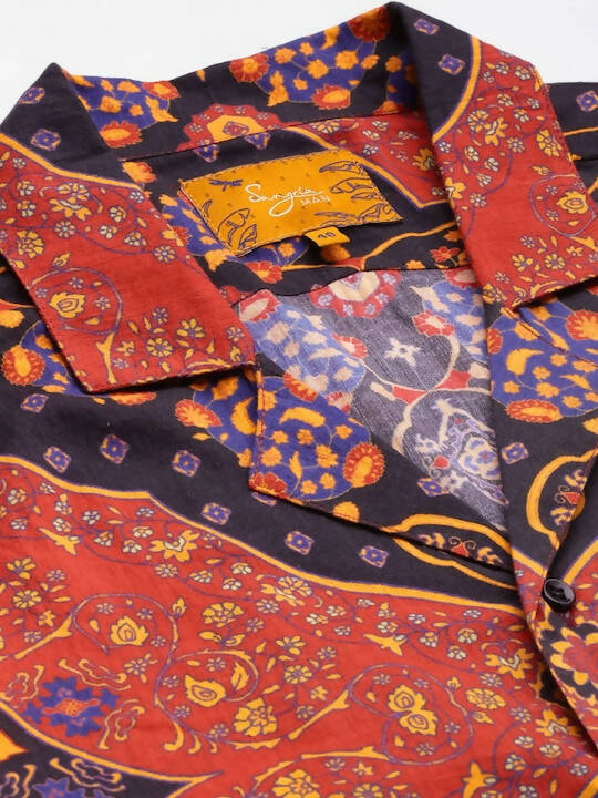 Red Relaxed Floral Opaque Printed Casual Resort Shirt - Mahotsav | Grocsy