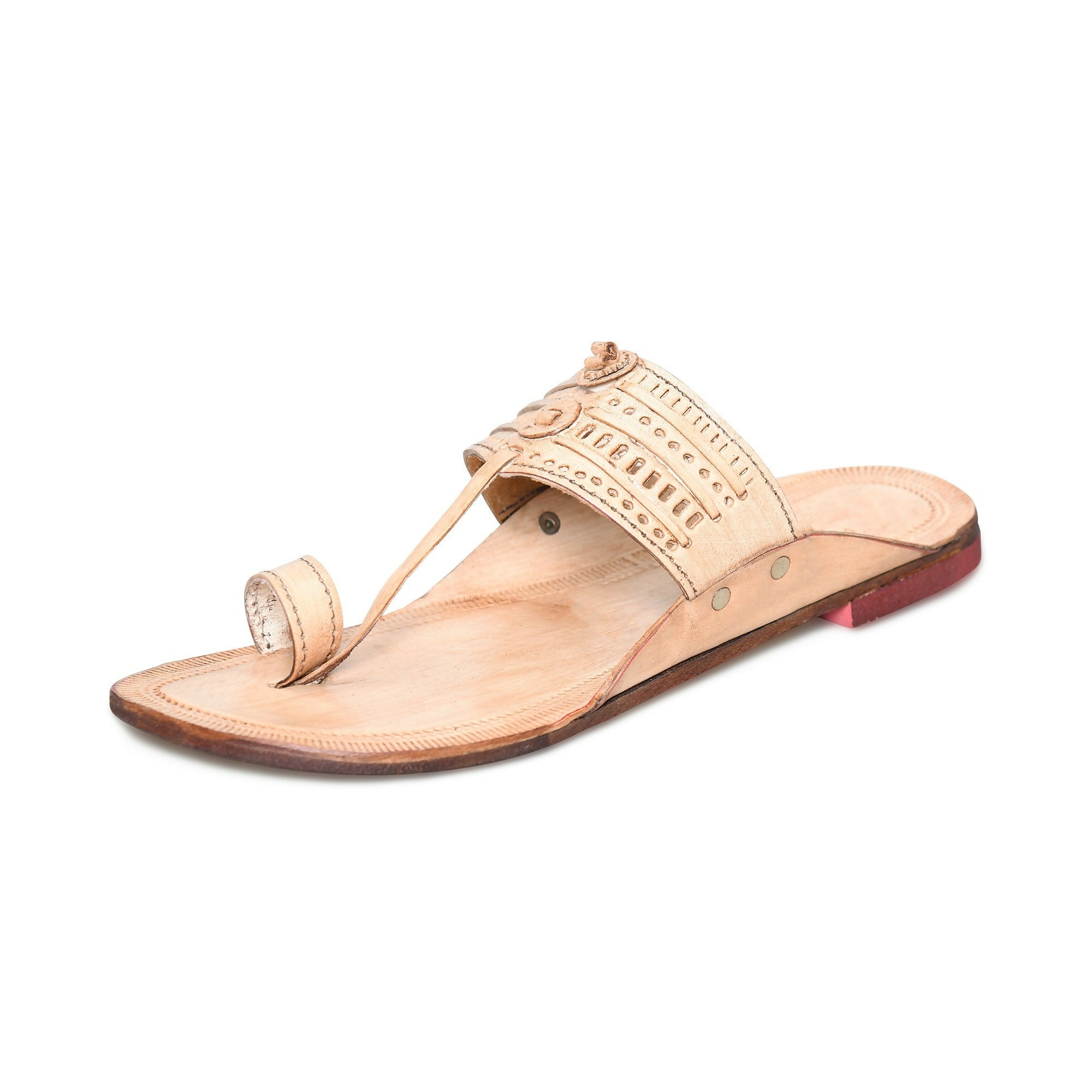 Stepsoft Men'S Leather Kolhapuri Chappals – Handcrafted Ethnic Flats (Beige) | Grocsy