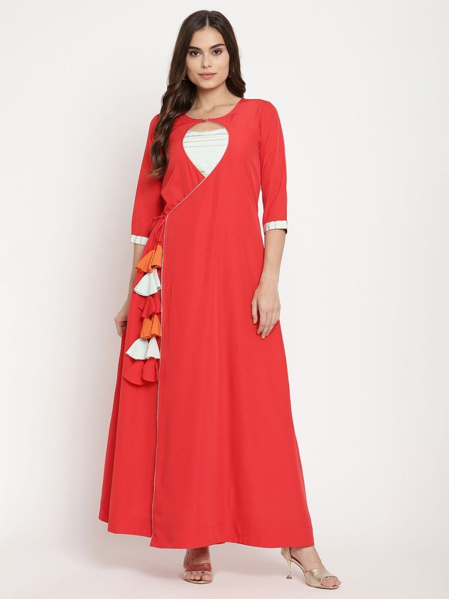 Ahalyaa Wome's Red Crepe Solid Kurta With Dupatta | Grocsy
