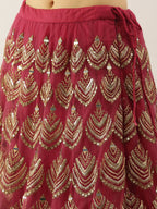 House of Panchhi Women Rosegold Net Embroidered Mirror Lehenga & Blouse with Dupatta | Grocsy