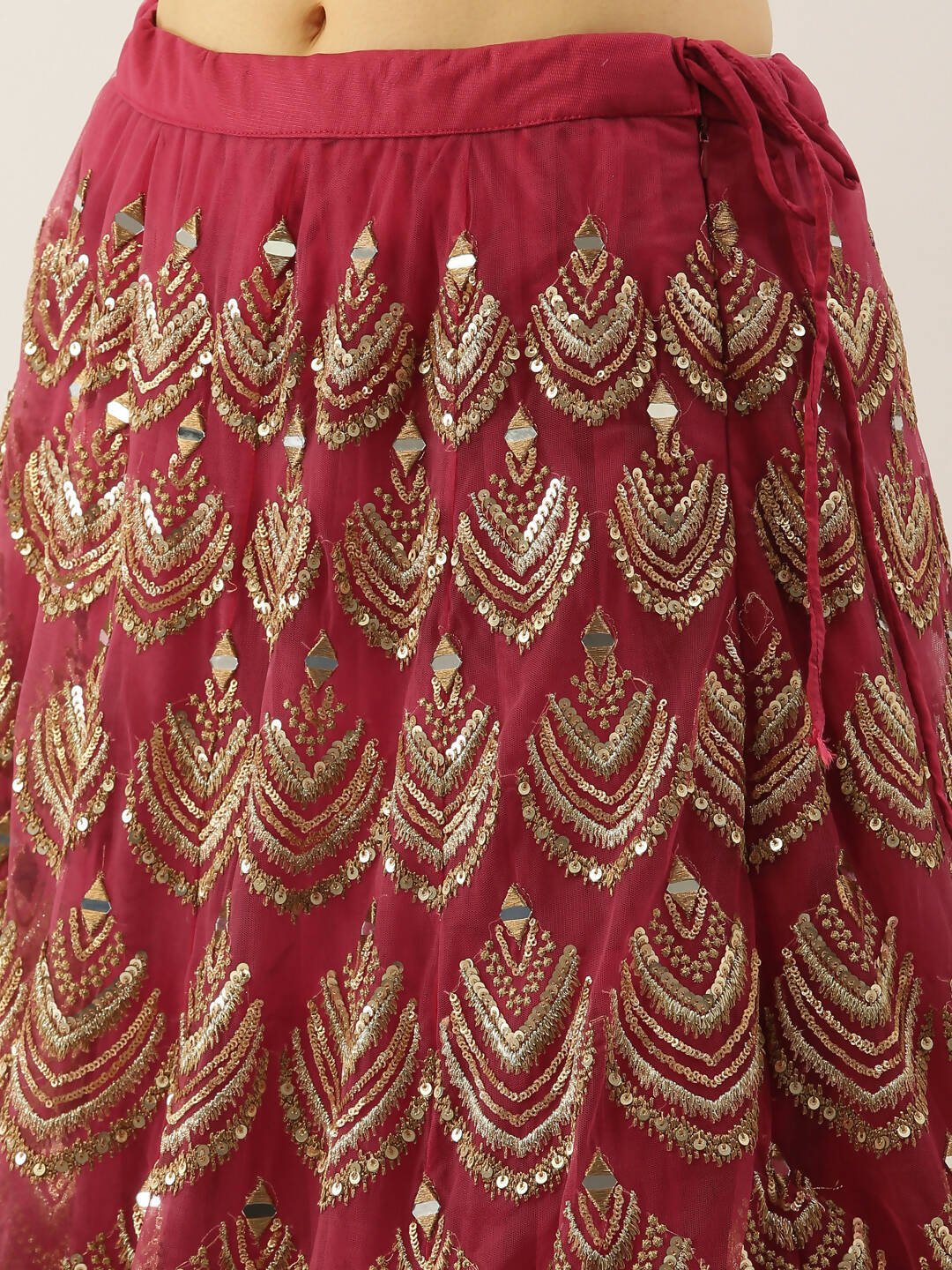 House of Panchhi Women Rosegold Net Embroidered Mirror Lehenga & Blouse with Dupatta | Grocsy