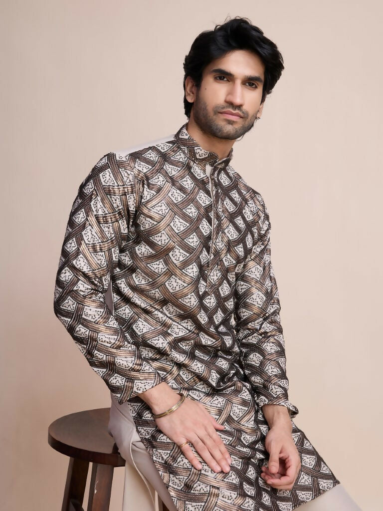 Vastranavya Traditional Festival Wear Pure Silk Thread & Sequence Embroidered Work Kurta | Grocsy