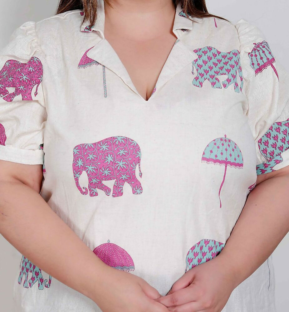 Miravan Plus Size Womens Flex Cotton Short Sleeve Off White Animal Print A-Line Maxi Dress | Grocsy