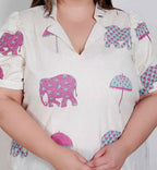 Miravan Plus Size Womens Flex Cotton Short Sleeve Off White Animal Print A-Line Maxi Dress | Grocsy
