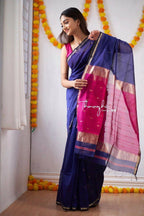 DEIANA'S Beautiful Designer Golden zari Soft Cotton Saree - Blue | Grocsy