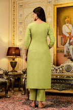 The52 Lemons Women's Beautiful Viscose Shimmer Fabric Embroidered Work Straight Kurta Pant and Dupatta Set | Grocsy