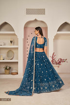 Eilara Blue Net Thread With Zari Sandwich Sequins Embroidered Work Lehenga Choli | Grocsy