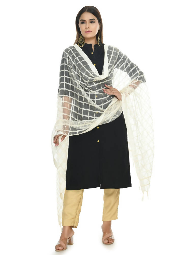 Mominos Fashion Off White Cotton Square Dupatta | Grocsy