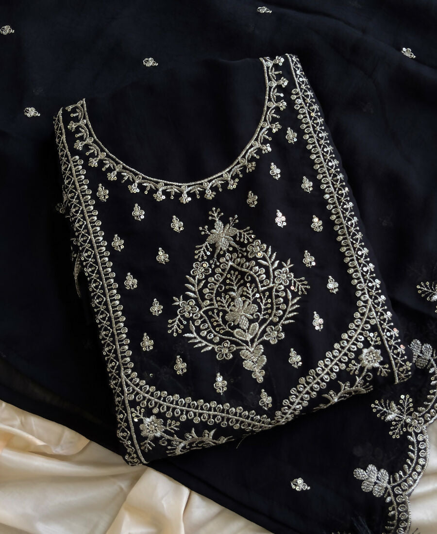 KC Black Wedding Wear Embroidered Crush Silk Salwar Suit | Grocsy