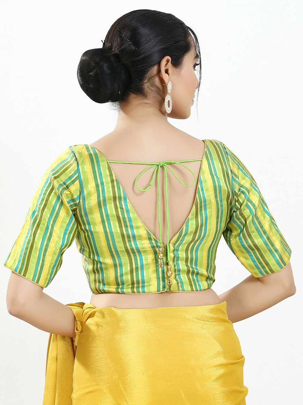 Joban Fashion Green Multi Brocade Padded Blouse With V Neck Elbow Sleeves | Grocsy