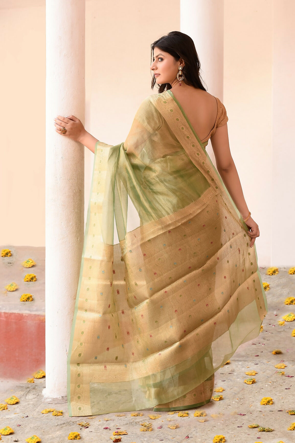 Joban Fashion Green Pure Banarasi Tissue Saree | Grocsy