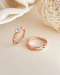 VOJ Stainless Steel Cubic Zirconia Rose Gold-Polished Adjustable Ring Set for Couple | Grocsy