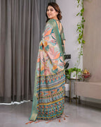 PR Fashion Olive Pure Handloom Linen Saree | Grocsy
