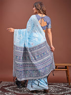 Shree Shyam Fashion Anaya Sky Blue Linen Cotton Saree | Grocsy