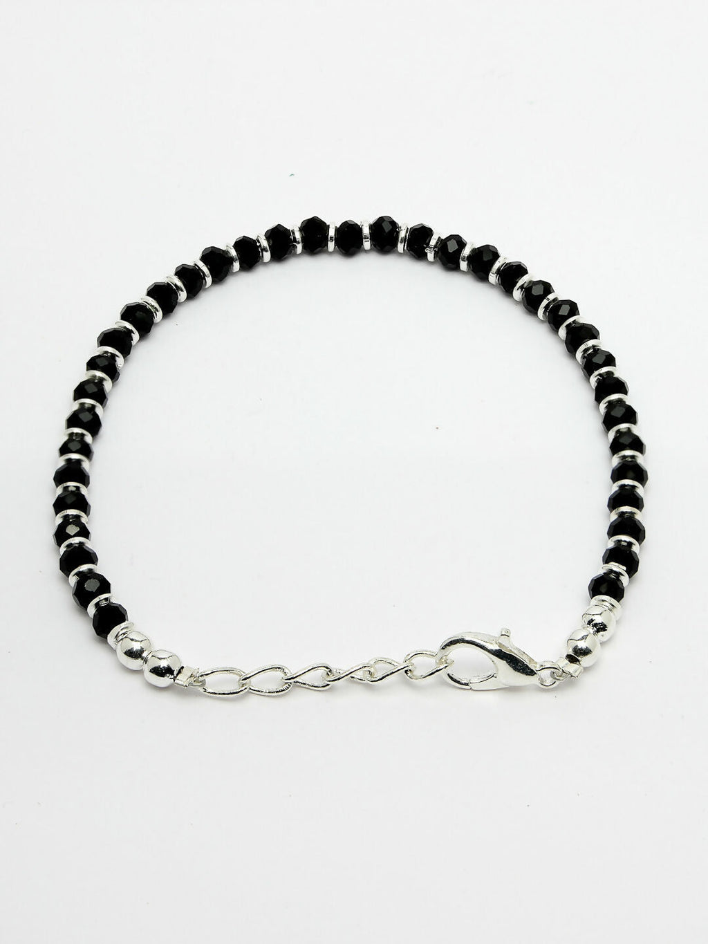 NVR Women Silver-Toned Black Brass Rhodium-Plated Link Bracelet