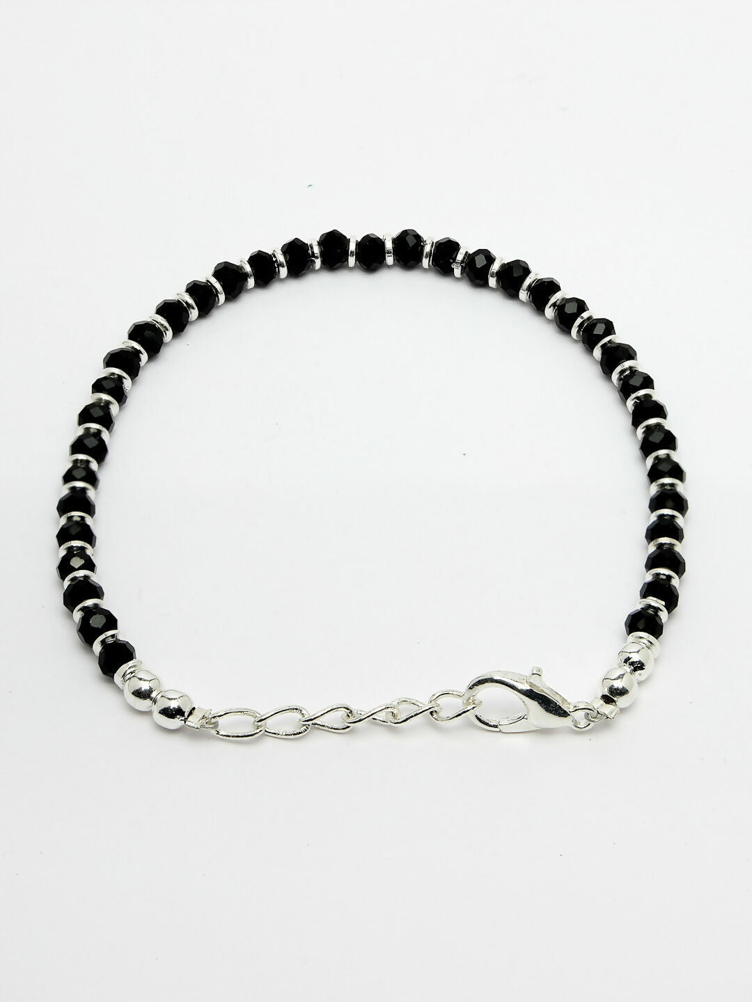 NVR Women Silver-Toned Black Brass Rhodium-Plated Link Bracelet