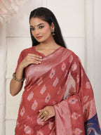 Shree Shyam Fashion Linen Cotton Rust Saree | Grocsy