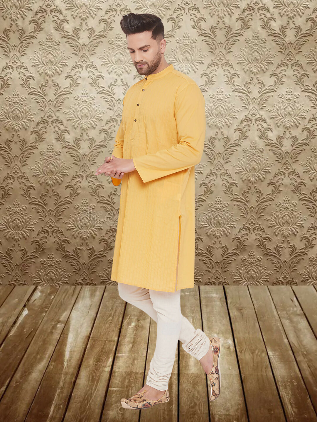 Even Apparels Men's Pintuck Fancy Yellow Kurta | Grocsy