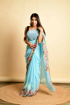 Vamsee Sky Blue Georgette Designer Saree | Grocsy