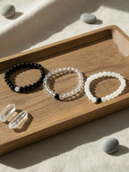 NVR Set of 3 Black & White crystal beaded Bracelet for Men & Women | Grocsy