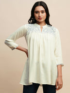 White Rayon Embroidered Top - Tarini | Grocsy