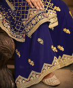 Blue Heavy Chinon Semi Stitched Kurta with Bottom & Dupatta - Dhvani | Grocsy