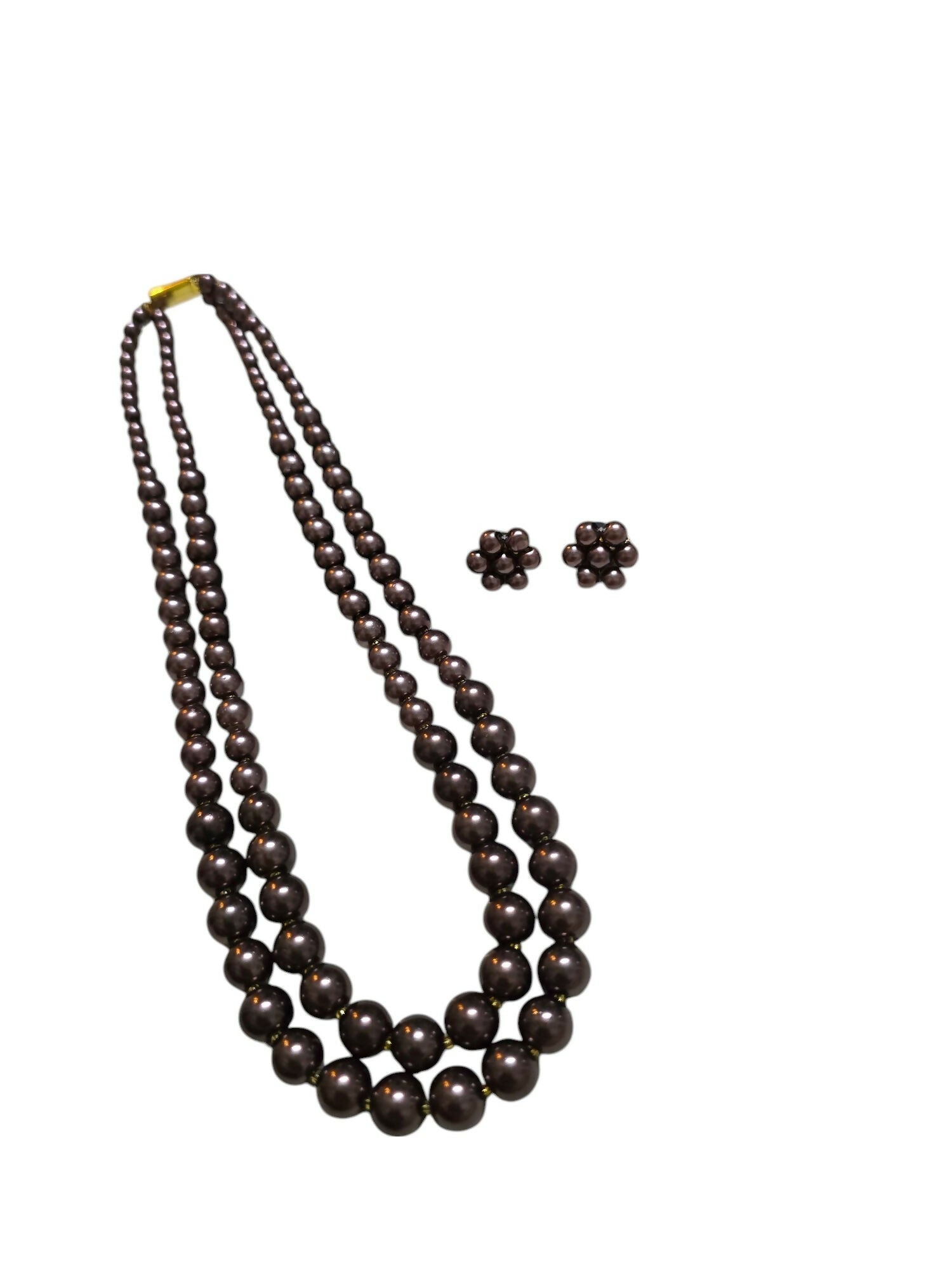 Inhanns Everyday Workwear Pearl Set (Double Layered Pearls) - Dark Chocolate | Grocsy