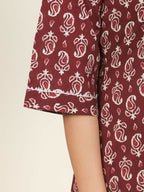 Aramya Straight Soft Cotton Block Print Women's Kurta Set - Brown | Grocsy