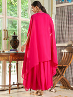 Janasya Pink Georgette Embroidered Dress & Cape | Grocsy