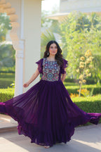Joban Fashion Purple Georgette Sequence Embroidery Work Gown | Grocsy