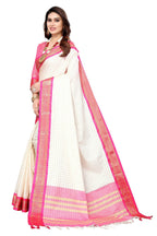 Vamika Weaving White Cotton Silk Saree (DEVAL PINK) | Grocsy