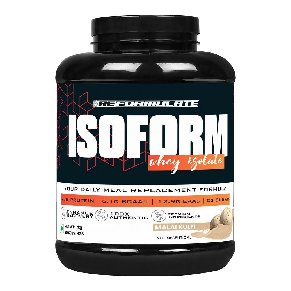 Reformulate I Isoform I Whey Isolate I Your Daily Meal Replacement Formula I 27G Protein | 6.1G BCAA | 12.9G EAA | O g Sugar - Malai Kulfi | Grocsy