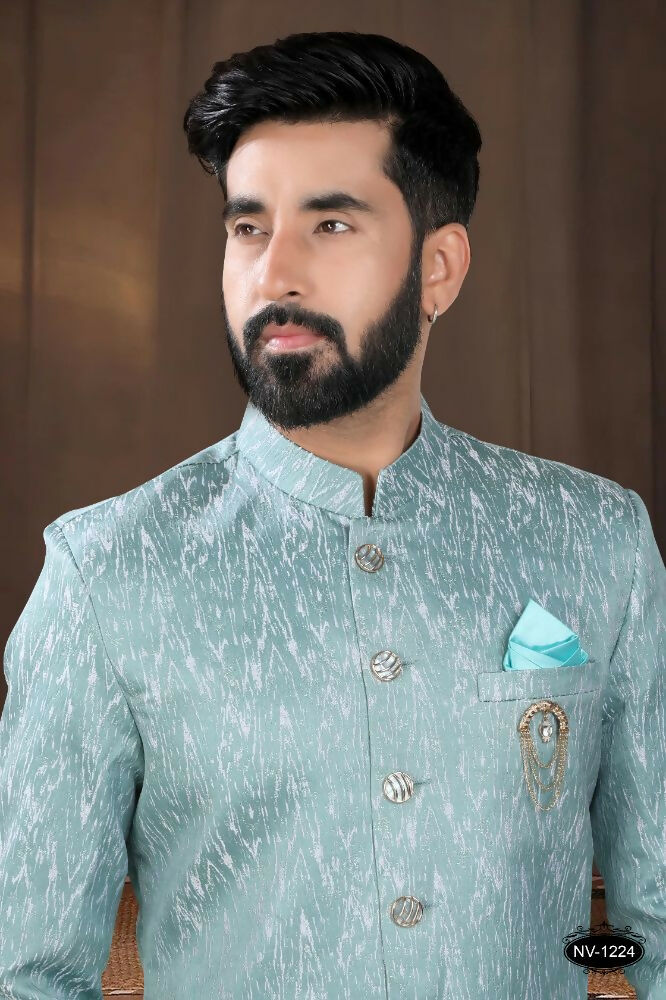 Joban Fashion Men's Green Woven Jacquard Kurta with Pyjama | Grocsy