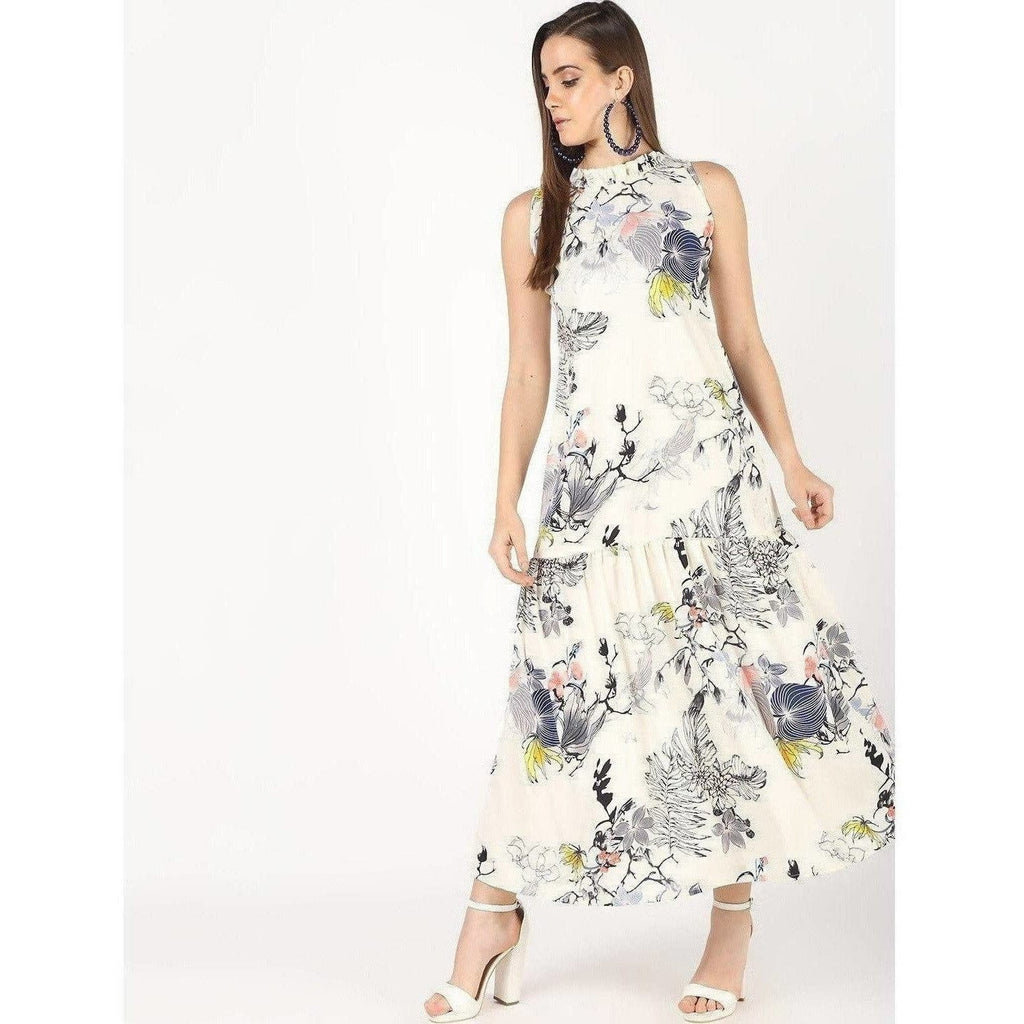 Cheera Flowral Printed Long A-Line Party Dress | Grocsy