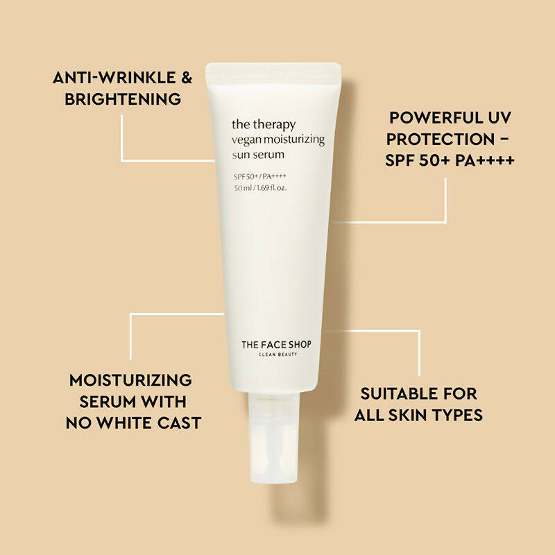 The Face Shop The Therapy Vegan Moisturizing Sun Serum SPF 50+ - Korean Skincare | Grocsy