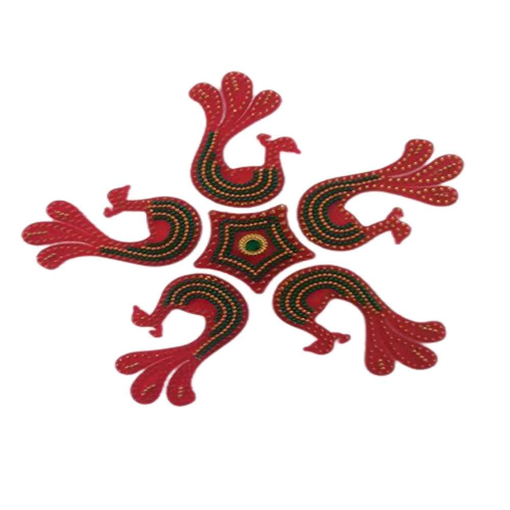 Kundan HandiKrafts Handcrafted Maroon Colour Peacock Kundan Rangoli | Grocsy