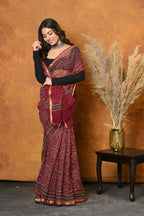 Very Much Indian Pure Kota Cotton Handblock Printed Saree - Red | Grocsy