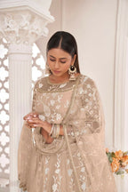 Aastha Fashion Dusty Chiku Butterfly Net White Cotton Thread Work, Zari Work And Sandwich Sequence Work Embroidery Wedding Wear Lehenga Choli | Grocsy